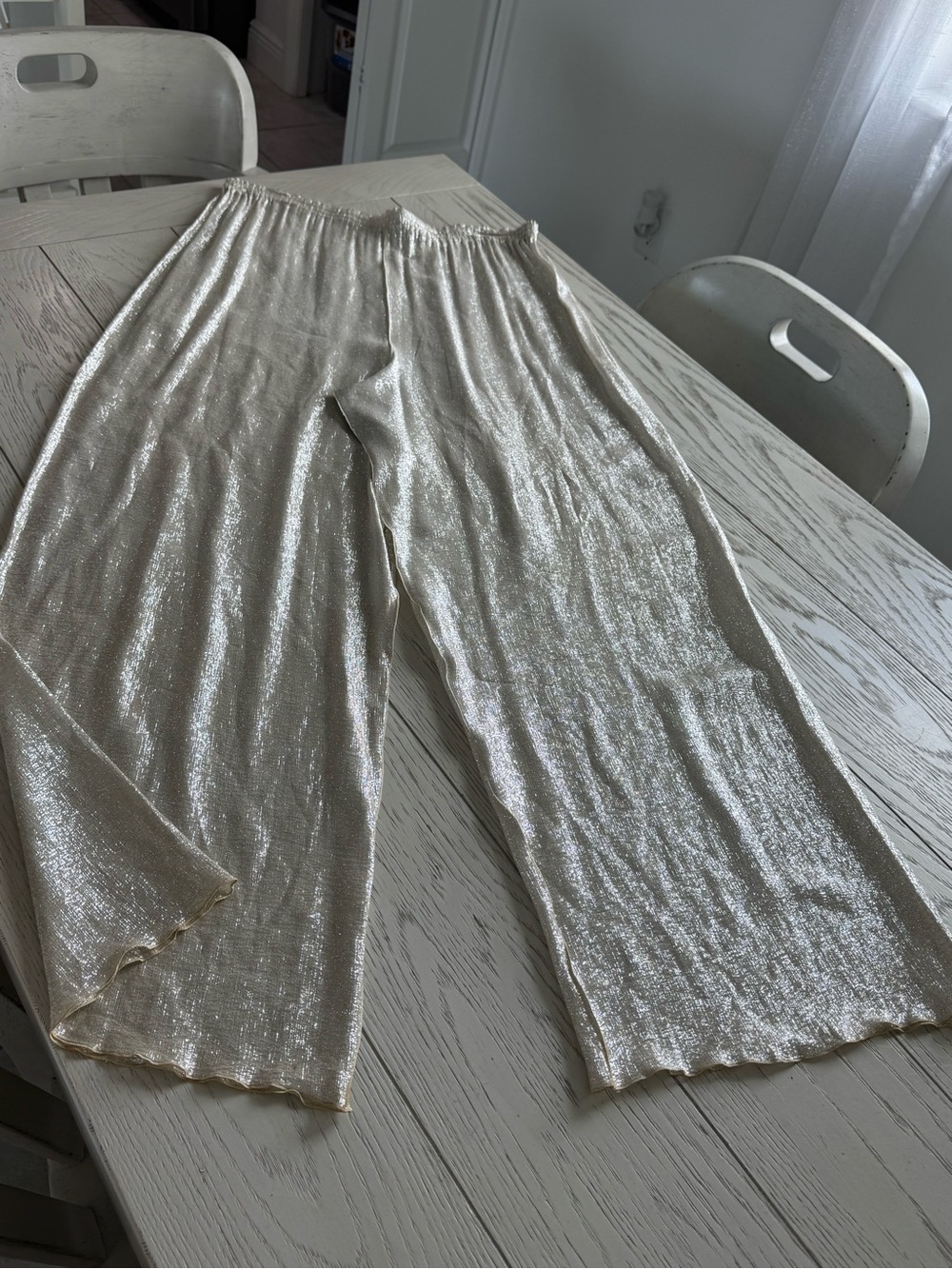 Zoran Metallic Cream Wide-Leg Pants